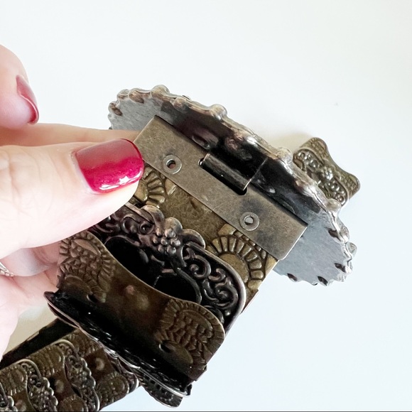 Antique Silver Bronze Metal Beaded Rhinestone Buckle Elastic Band Belt 31 - Picture 11 of 14